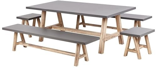 Beliani Gartenmöbel Set 5-teilig Beton Tisch 200x100cm mit 2 Bänken u. 2 Hockern Tonnare