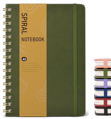 Graph Spiral Journal Notebook, A5 Hardcover Spiral Journals for Women Men, 100 GSM Graph Paper Notebooks, 150 Pages Spiral Bound Grid Notebook for Writing Note Taking Work 5.75 x 8.38 Olive Green