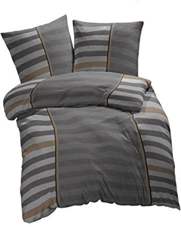 etérea Microfaser Bettwäsche 200x200 cm + 2X 80x80 cm Grau Streifen Grau | 100% Polyester · Soft-Peach-Veredlung · Reißverschluss · 60°C waschbar · Ganzjahres · STANDARD 100 by OEKO-TEX