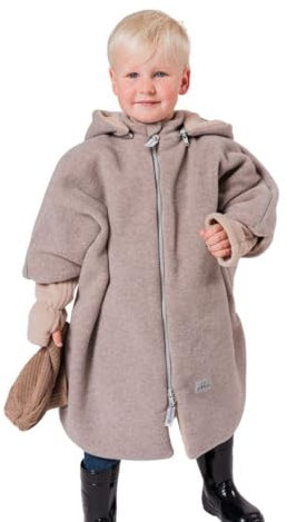Patulove Auto-Poncho für Kinder – Für Autositz – Kinderwagen – Fahrrad – Mit Abnehmbarer Kapuze – Reflektoren – Warmer Fleece für Winter und Herbst – Lamb Beige S