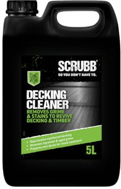 SCRUBB Decking Cleaner, Timber Revival, Decking Revival, Stain Removal, Grime & Grease Removal, Treatment Preparation, Powerful Detergent, 5Ltr
