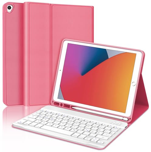 Occtingkind, Tastatur für iPad 10,2 Zoll, Hülle mit Tastatur für iPad 2019/2020/2021, Hülle mit Magnetische Abnehmbar Bluetooth Keyboard, Deutsches Layout QWERTZ, USB C, Rot