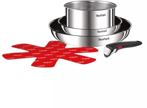 TEFAL Set de 5 pièces TEFAL INGENIO composé de 2 poêles (22 et 28 cm) en inox revêtu, 1 casserole 18 cm en inox non revêtu, 1 poignée amovible et 1 feutrine. Tous feux dont induction