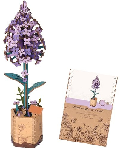 Yeenano Puzzle Wood Purple,Wooden Flowers Craft Kit for Adults,DIY 3D Puzzle Bouquet,Artificial Flowers for Decoration,Home Decor Accessories Wooden Puzzles Arts and Crafts Set for Her Women