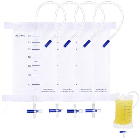 QOCUILC Sacche Gamba 750ml Valvola Anti-Reflusso PVC Sacchetti Drenaggio Urinario Cinghie Regolabili Tessuto Scala Graduata Misurazione Facile Scarico Kit 5 Pezzi