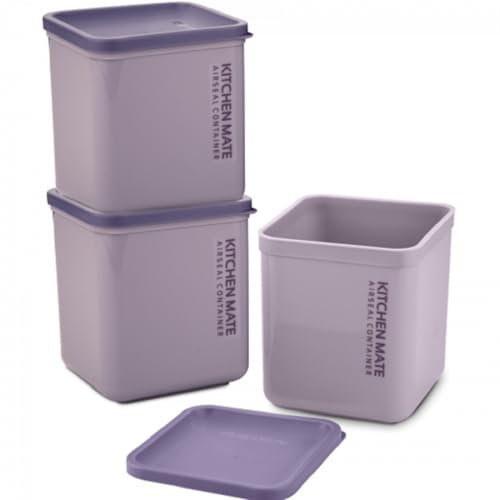 FINE STAR 3pcs Round and Square Plastic Tea Coffee Sugar Storage Airtight Kitchen Canister Jars Pots (Square Pink)