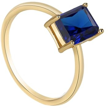 ANAZOZ Eternity Ring Bands for Women Rectangle with Lab Created Sapphire, Wedding Gold Rings 14ct Women, Gold, Size Q 1/2