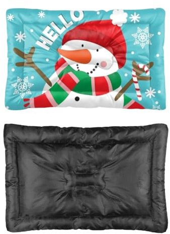 Hightopup Weihnachtliche Schneemann-Haustierunterlage, rutschfeste Unterseite, weiches Hundebett, kaufest, Winter-Haustierbedarf, mehrere Szenarien, mehrere Modelle, Hundebox-Pad, Geschenk, bedruckt