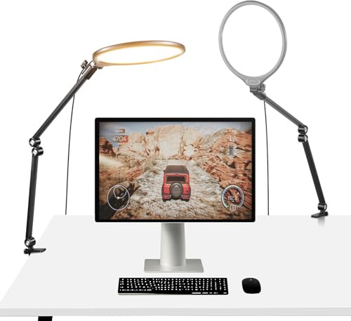 NEEWER BASICS 2 Pack 10.5 Streaming Key Lighting, 3000-6500K 15W Full Screen LED Panel Ring Light with Adjustable Arm Stand Desk Clamp Timer for Laptop Computer Video Conference Zoom Makeup, R10
