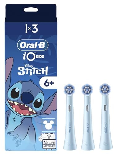 Oral-B Disney Stitch Zahnbürste für Kinder, 3 Stück, Ersatz für elektrische iO-Bürsten, weich für bewegliche Zähne, Oral B für Kinder ab 6 Jahren
