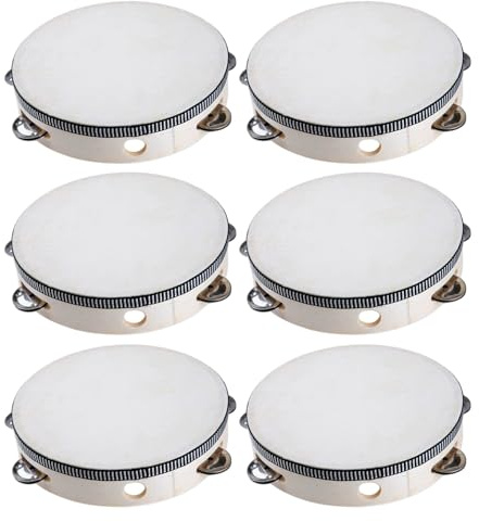Tamburello a mano da chiesa, tamburo da 15,2 cm, strumento musicale a percussione con set da 6 pezzi, tamburo a mano con struttura resistente, accessorio musicale, uso per scuola, casa, riunioni