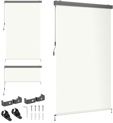 Monucep Senkrechtmarkise Außen 140x250 cm, Balkonrollo mit Handkurbel und Alu-Kassette, Wasserabweisende Vertikalmarkise als Sichtschutz & Sonnenschutz für Balkon und Terrasse, Beige