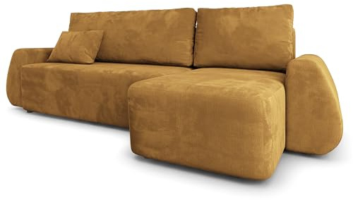 Masseno Ecksofa GALVIS M mit Schlaffunktion L-Form, Modern Sofa mit Bettkasten, Wohnzimmersofa, Couch, Soffa, Bettsofa, Couchgarnitur - Gelb, Monolith 48