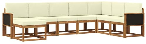 vidaXL Outdoor-Sofagarnitur 8 pcs Natur und Creme Massivholz Akazie, Moderner Garten Sofa, wetterfeste Eckcouch, Möbel zum Entspannen auf Terrasse, Patio Lounge und Komfortset