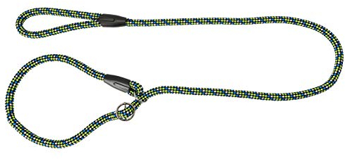 Dingo Retrieverleine mit Zugstopp Hundeleine aus Seil ''Magic'' und aufstellbarem HalsbandTrainingsleine für Hunde Agility 1,2 x 170 cm Grün-Blau 10488