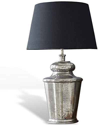 LOBERON Tischlampe Sarcé, handgearbeitet, Tischleuchte mit charmantem Material-Mix, Antik-Finish, Wohn-Accessoire, Baumwolle, Aluminiumguss, schwarz/antiksilber