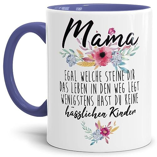 Tasse mit Spruch Mama - Wenigstens hast du keine hässlichen Kinder - Geschenk-Idee/Witzig/Tochter/Sohn Innen & Henkel Cambridge Blau