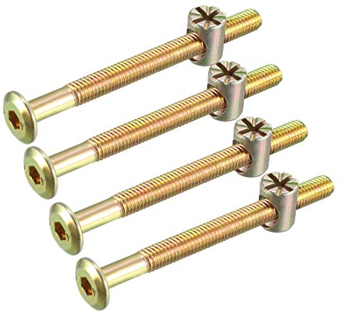 sourcing map 4 Set Möbel Bolzen Mutter Satz Sechskant Sockel Schraube mit Fassmuttern feste Hardware Kohlenstoffstahl Bronzeton M6x70mm