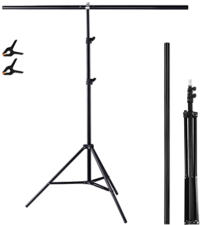 Selens T Type Hintergrund Ständer 80x200cm für Fotografie Musselin Vinyl Hintergründe Foto Studio, T Stand Backdrop Stand Einziehbarer Tragbarer Stützständer mit Querlatte und 2 Enger Klemme