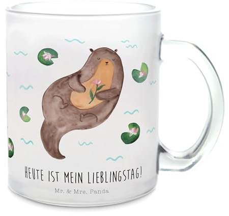 Mr. & Mrs. Panda Teetasse Otter Seerose - Geschenk, Otter Seeotter See Otter, glücklich, Fluss, Fischotter, Teebecher, Teeglas, Teetasse aus Glas,
