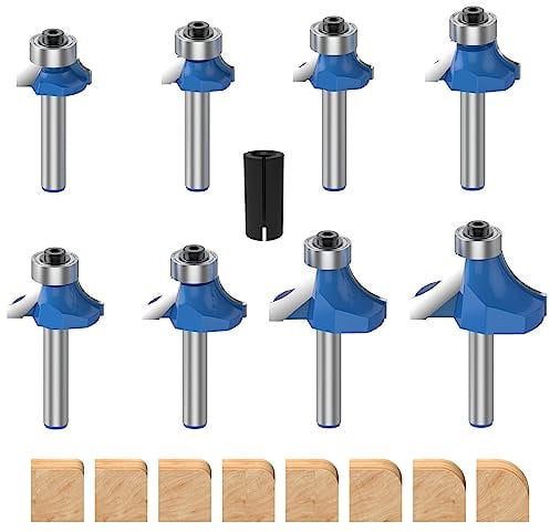Rundfräser mit 1/4-Zoll-Schaft, abgerundete Kanten, Rundfräser für Perlenfräser - 1/8 1/4 3/8 1/2 Radius 4 Stück, 1/4SH-7PCS, Roundover Router Bit-1/4Shank-7PCS