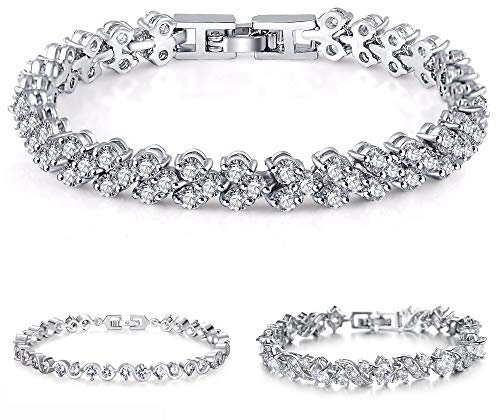 Kim Johanson Damen Tennis Armband *Verschiedene Modelle* in Silber mit weißen Kristallen besetzt rhodiniert inkl. Schmuckbeutel (Vera)