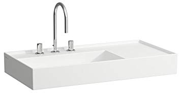 LAUFEN Kartell Waschtisch, 2 Hahnlöcher, ohne Überlauf, Ablage rechts, 900x460mm, H8103384008151, Farbe: Weiß mit LCC