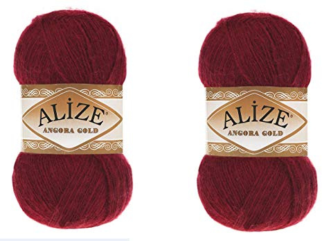 20% ull, 80% akryl, mjukt garn, Alize Angora guldtråd, virkad röd, 200 g, 1 204 m, spets, handstickgarn, turkiskt garn (57 bordeaux)