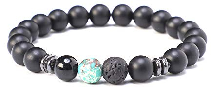 Kim Johanson Perlenarmband *Chakra* aus Onyx Stein mit Jaspis Perle I Partner Armband I Energiearmband I Freundschaftsarmband in Schwarz I Geschenk für Paare inkl. Beutel (1 x Grün Jaspis)
