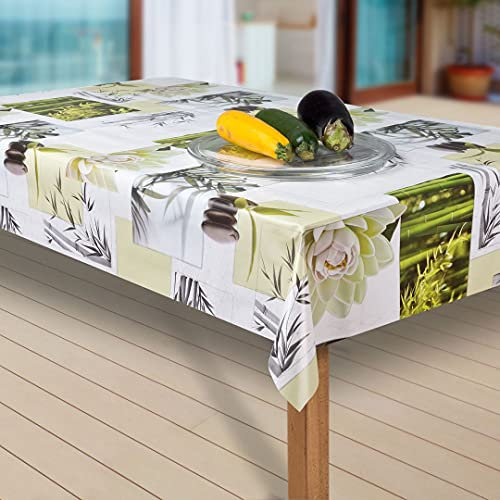 laro Wachstuch-Tischdecke Abwaschbar Garten-Tischdecke Wachstischdecke PVC Plastik-Tischdecken Eckig Meterware Wasserabweisend Abwischbar, Muster:Blumen Weiss-grün, Größe:130x200 cm