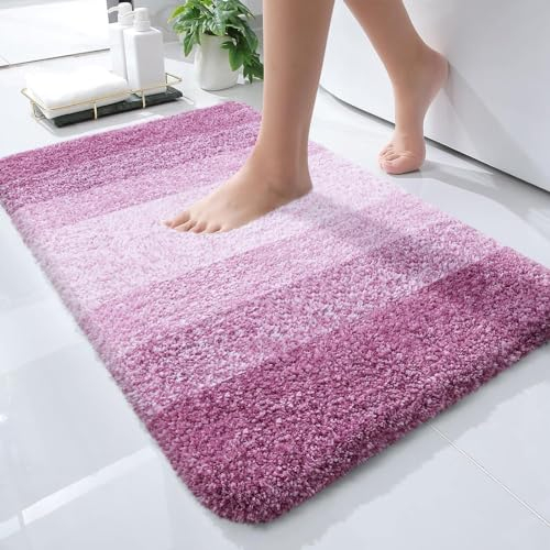 OLANLY Luxuriöser Badezimmerteppich, extra weiche und saugfähige Mikrofaser-Badvorleger, Rutschfester Plüsch, zotteliger Badteppich, maschinenwaschbar, Badvorleger für Badezimmerboden, 50x81 cm, lila
