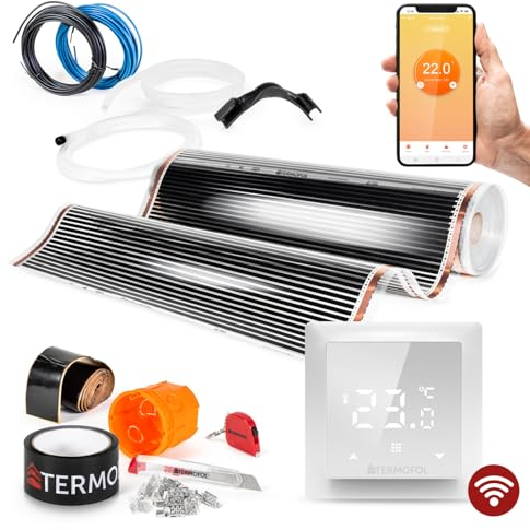 Termofol Elektrische Fußbodenheizung Heizfolie 230V - mit Thermostat H6 WIFI - Leistung 220 W/m2 - Oberfläche 5m² - Fussbodenheizung Elektrisch Komplettset fur Fußboden-, Wand- oder Deckenheizung