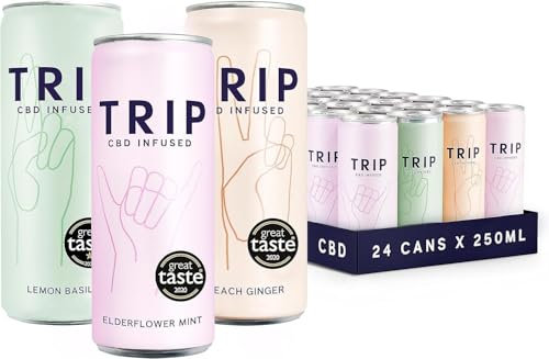 TRIP CBD Drink, Sparkling Mixed Pack Fizzy Drink, Low Calorie, Vegan (Pack of 24 x 250ml)