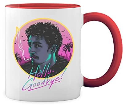 Original The Umbrella Academy Hello Goodbye Klaus Hargreeves White Coffee Mug with Red Rim & Handle