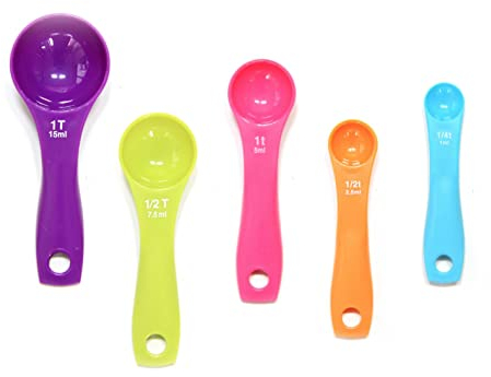 Florian 5 Measuring Spoons Set for Baking, Cooking, Kitchen Tablespoon, Tea Spoon (1ml, 2.5ml, 5ml, 7.5ml, 15ml - 5 Color Spoons) Seasoning Sauce, Food Grade ABS