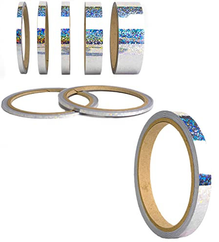 Oilslick Zierstreifen Sticker Fahrzeug Tuning Aufkleber Seitenstreifen Hologramm Klebebänder Design Stripes Regenbogen Effekt Zierband Folie Modellbau Basteln (15 mm, Glitzer Silber)