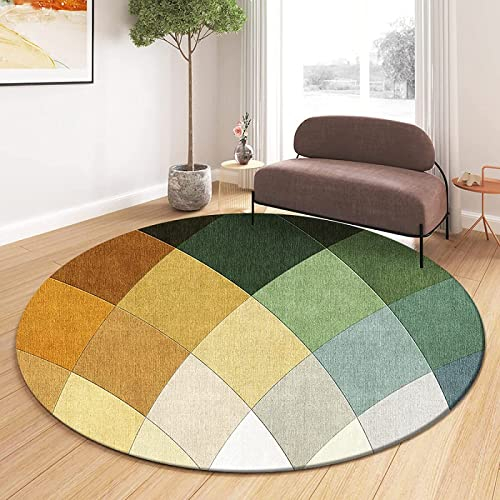 SRTJURFG Runden Kurzflor Teppich rutschfest, Waschbar Teppich Rhombus Design Multicolor Patchwork Flauschige Groß Schutzmatten für Wohnzimmer, Flur, Schlafzimmer, Kinderzimmer ø 110CM