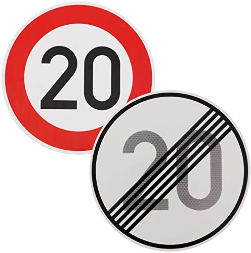 Original 2 x Verkehrsschild Nr. 278-20 Ende 20 km/h und Nr. 274-20 20 km/h Straßenschild Verkehrszeichen Schilder Straßenverkehr RA1 nach StVO mit RAL