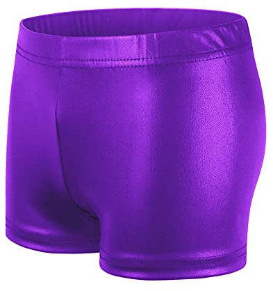 NewL Niños Niña Cintura Elástica Metálico Brillante Pantalones Cortos de Ballet para Deportes Yoga Gimnasia Entrenamiento (Morado, 7-8 Years)