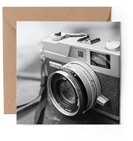 1 x Grußkarte (Fotoeinsatz) – Vintage-Foto-Kamera – blanko Geburtstagsfeier Jahrestag #14517