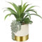 Hollyone 30cm Succulentes artificielles, Faux Aloe Vera avec succulentes dans Un Pot en céramique doré, Plante Artificielle décorative en Pot pour décoration d'intérieur, étagère, Bureau, décoration