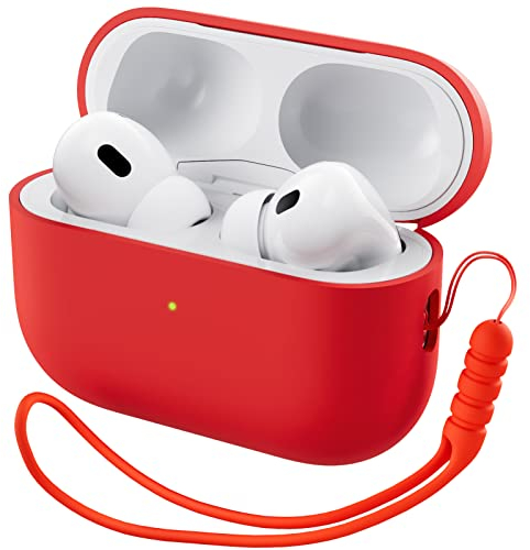 ORNARTO Kompatibel mit AirPods Pro 2 Hülle 2022, Schützende Flüssig Silikon Hülle für AirPods Pro 2 2022 Hybrid Skin Front LED Sichtbar Silikon Hülle Rot
