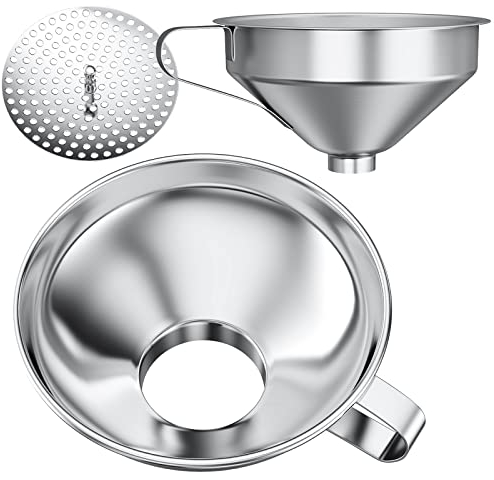Pisol Canning Funnel for Wide Mouth and Regular Mason Jars, Stainless Steel Kitchen Use Funnels with Strainer for Filling Bottles, Metal Funnel Set for Oil Power Jam Grains Dry & Wet Ingredients