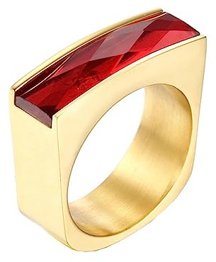 Beydodo Edelstahl Ringe Freundschaft, Frauen Ring Personalisiert mit Rechteck Glas Partnerringe Hochzeit Ring Damen Nickelfrei Silber Gold Gr.52-60