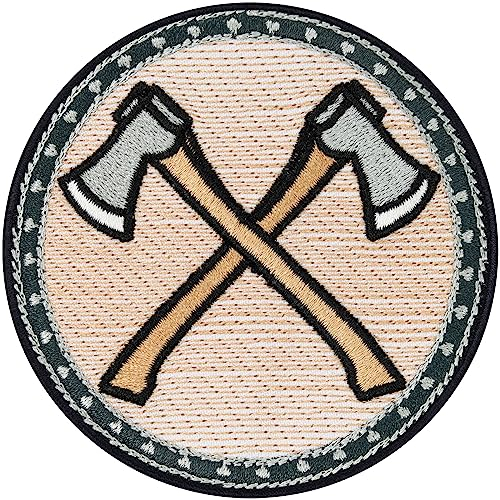 Wikinger Aufnäher Nordmann Aufbügler Vikings Patch zum annähen/aufbügeln | crossed axes Förster Flicken mit Stickerei Axt Applikation für alle Stoffe | 75x75mm