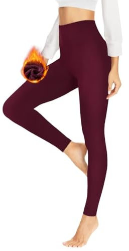 HLTPRO Thermo Leggings Damen Gefüttert Im Winter, High Waist Thermoleggings Warm Thermohose Blickdicht Strumpfhose Für Sport(Weinrotu,S/M)