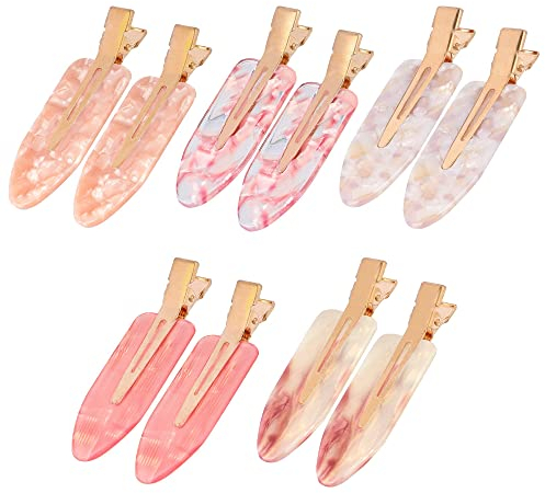Kireida® Lot de 10 pinces à cheveux sans courbure pour le coiffage, petit stylo sans plis, clip plat en résine acrylique, pince à cheveux sans couture pour le maquillage, 5 couleurs