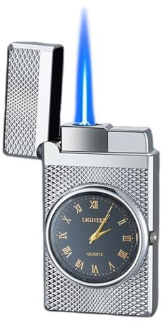 Fackelfeuerzeug mit gerader Flamme, Jet-Feuerzeug mit Uhr, Butan-Feuerzeug, kreatives Zifferblatt, aufblasbares Feuerzeug, winddichtes tragbares Kerzenfeuerzeug, Grill-Camping-Feuerzeug, bestes Freund