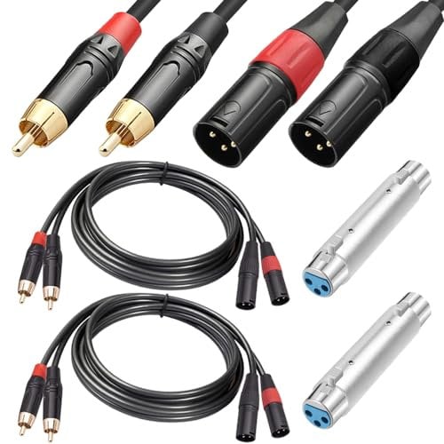 Xiatiaosann Dual RCA Male to Dula XLR Male Cable, 2 RCA Male to 2 XLR Male HiFi Stereo Audio Cable for Amplifier Mixer Microphone with XLR Female to Female Adapters (2 Pack)