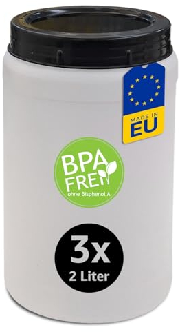 plasteo® 3 Stück x 2 Liter BPA-Frei Vorratsdosen Aufbewahrungsbox Schüttdosen & Frischhaltedosen Rund aus Kunststoff Plastik mit Deckel, Für Küche Futter Nudeln Reis Müsli Cornflakes Mehl